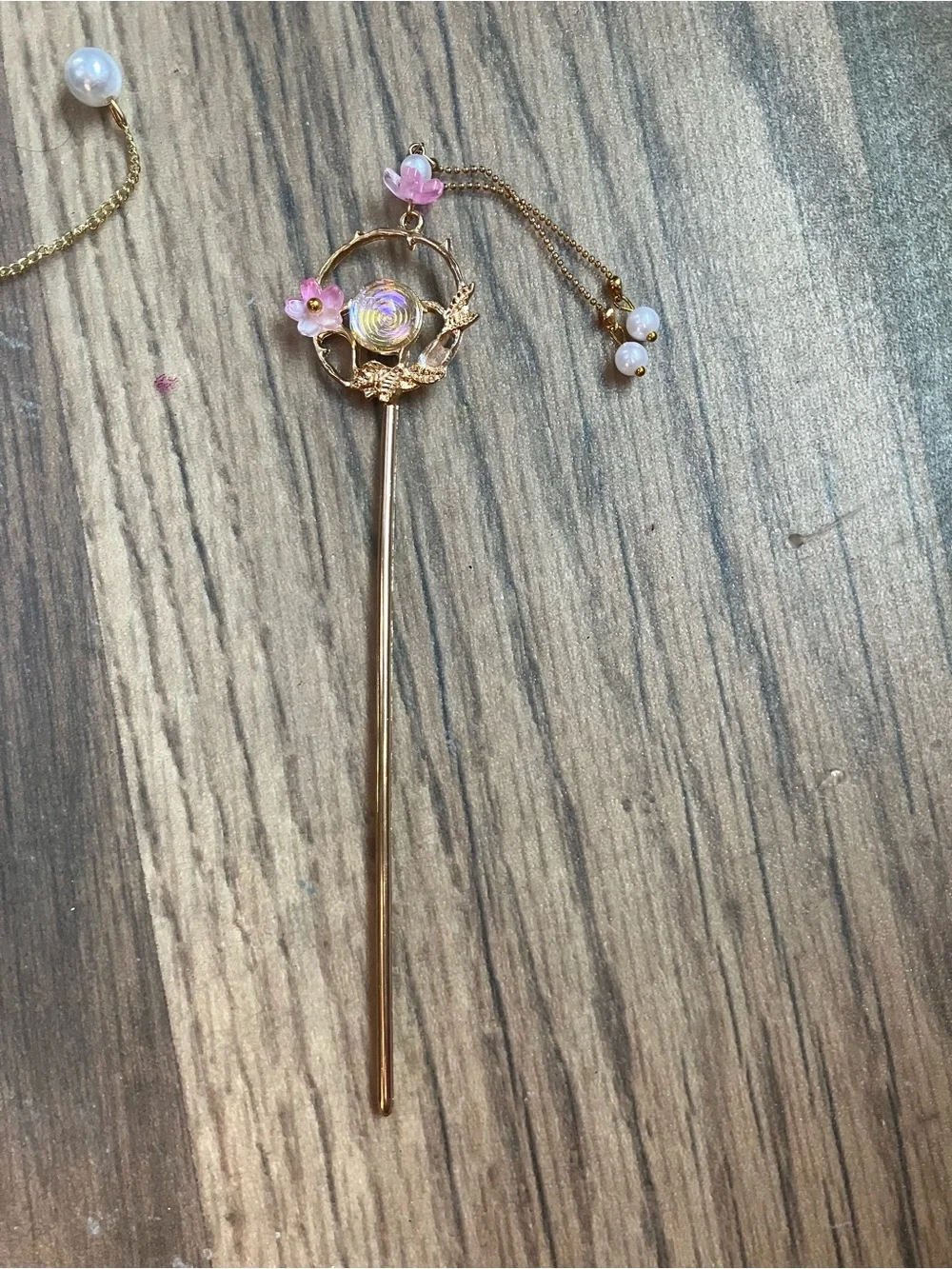 Gold Floral Hair Sticks with Blue and Pink Accents